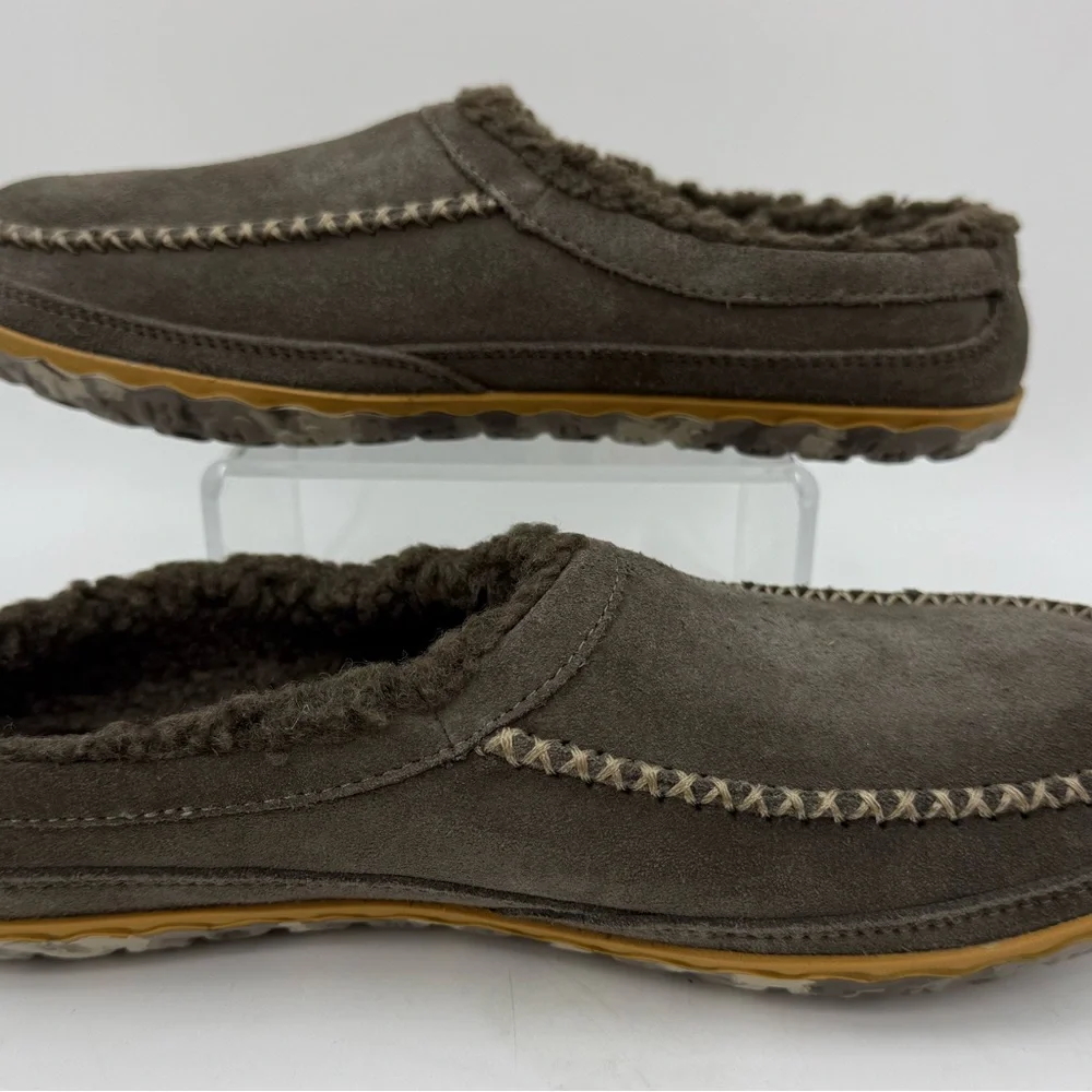 L.L. Bean Mountain Moccasin Scuff Winter Slippers Mens Size 8M Gray Leather NWOB
